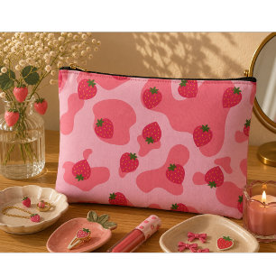 Pochette À Accessoires motif de vache fraise kawaii