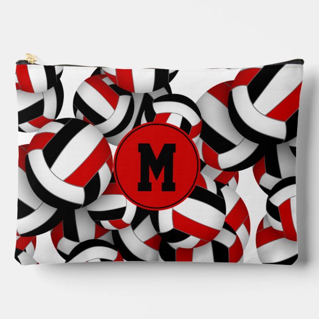 Pochette À Accessoires Motif de volleyballs rouges monogrammes (Recto)