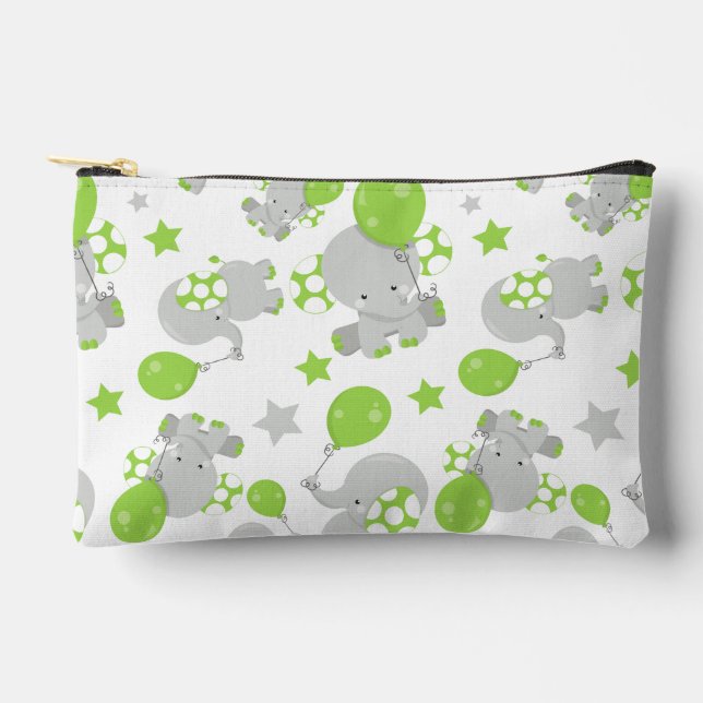 Pochette À Accessoires Motif Des Eléphants, Eléphants Mignons - Grey Vert (Recto)