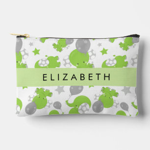 Pochette À Accessoires Motif Des Eléphants Verts, Étoiles, Votre Nom