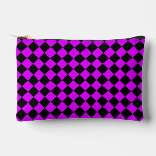 Pochette À Accessoires Motif diamant à carreaux noir violet petit