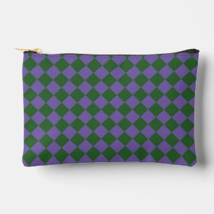 Pochette À Accessoires Motif diamant à carreaux vert et violet petit