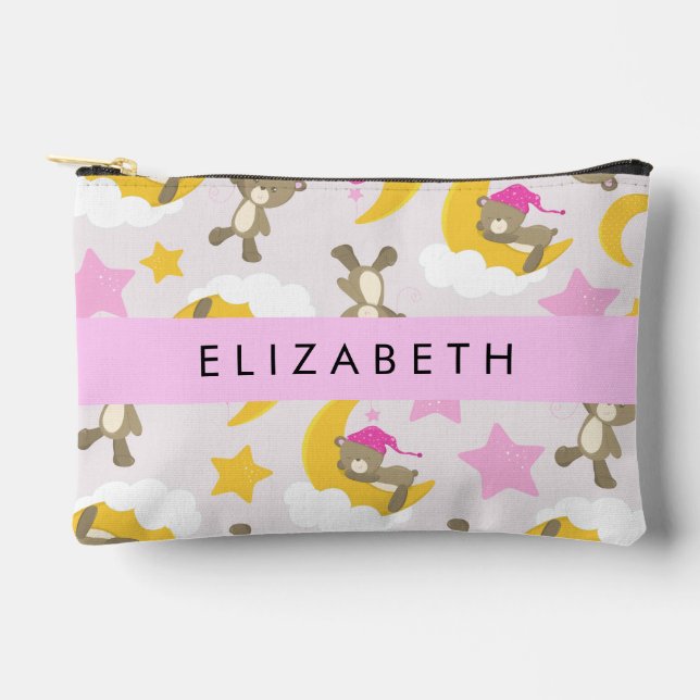 Pochette À Accessoires Motif D'Ours, Nounours, Étoiles, Votre Nom (Recto)