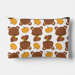 Pochette À Accessoires Motif D'Ours, Ours Mignons, Automne, Citrouille