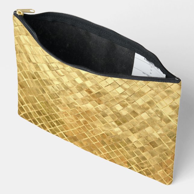 Pochette À Accessoires Motif en carreaux d'or chatoyant (Ouvrir)
