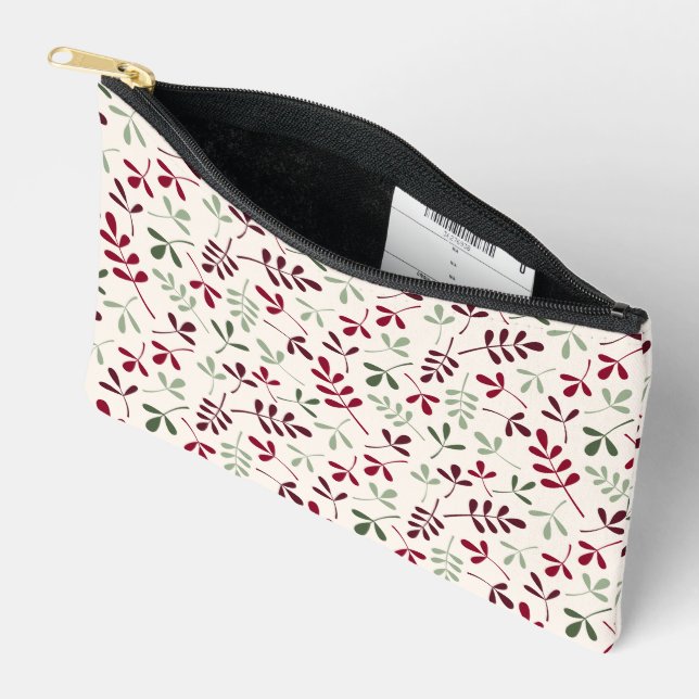 Pochette À Accessoires Motif Feuille assisté Reds & Greens sur Crème (Ouvrir)