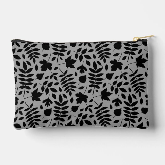 Pochette À Accessoires Motif Feuille tombé noir sur gris (Verso)