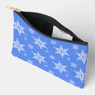 Pochette À Accessoires Motif Flocon de Neige, Flocons Blancs, Neige, Bleu