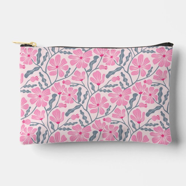 Pochette À Accessoires Motif Floral Moderne Rose Du Milieu Du Siècle (Recto)