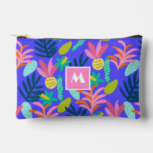 Pochette À Accessoires motif floral monogramme bleu chic tropical 