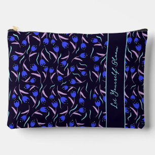 Pochette À Accessoires Motif floral printanier sur fond bleu foncé