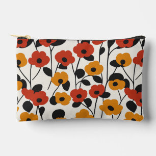 Pochette À Accessoires Motif floral rétro en gras rouge, orange et noir