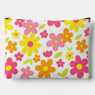 Pochette À Accessoires Motif floral rose et jaune rétro d'été lumineux