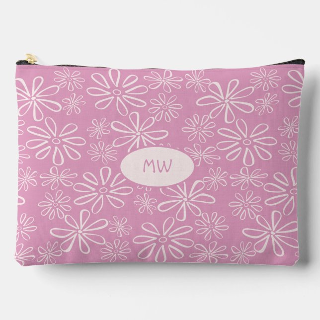Pochette À Accessoires Motif floral rose rose rose de fille monogramme (Recto)