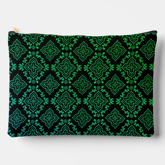 Pochette À Accessoires Motif géométrique vert / Impression indienne (Recto)