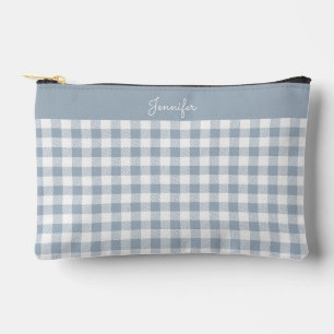 Pochette À Accessoires Motif Gingham Carreaux Prépa Vérifié Nom Bleu Blan