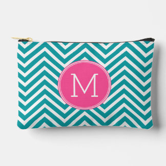 Pochette À Accessoires Motif Girl Chevron avec Monogramme - Turquoise ros