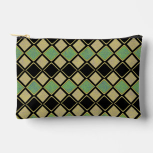 Pochette À Accessoires Motif Harlequin en Or, Vert et Noir 