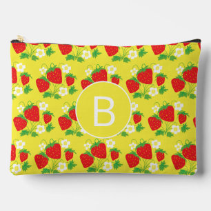 Pochette À Accessoires Motif jaune de fraise et de fleur Monogrammé