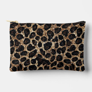 Pochette À Accessoires Motif léopard noir marron or pailleté de luxe