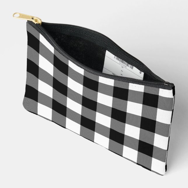 Pochette À Accessoires Motif Plaid Buffalo Noir Et Blanc (Ouvrir)