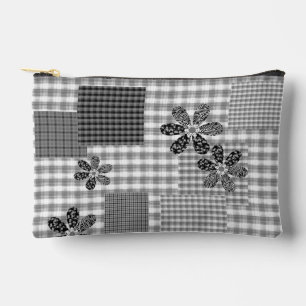 Pochette À Accessoires Motif rustique en patchwork noir et blanc rétro