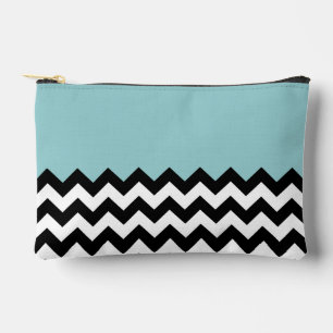 Pochette À Accessoires Motif Zigzag noir et blanc, Chevron, Bleu