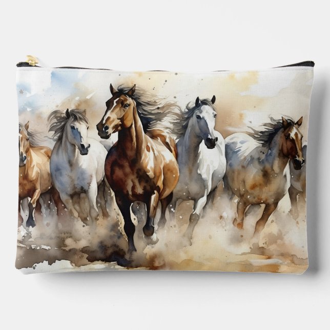 Pochette À Accessoires Mustang Horses Nom personnalisé Equestre (Recto)
