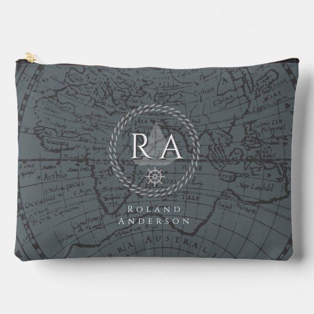 Pochette À Accessoires Nautical Rope Monogram Map Grey (Recto)