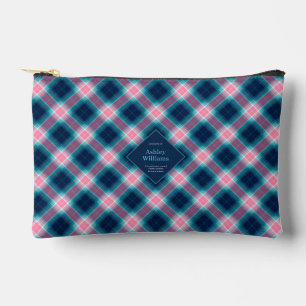 Pochette À Accessoires Navy Blue & Pink Tartan Plaid Personnalisé