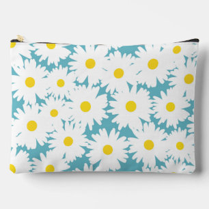 Pochette À Accessoires Négative Space Daisies blanc jaune sur bleu