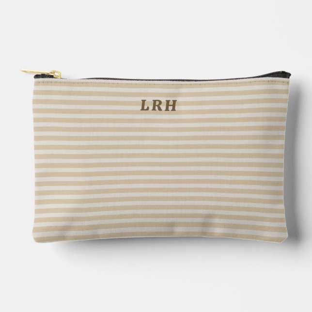 Pochette À Accessoires Neutral Tan Stripe Vintage Tiny Initials Monogram (Recto)