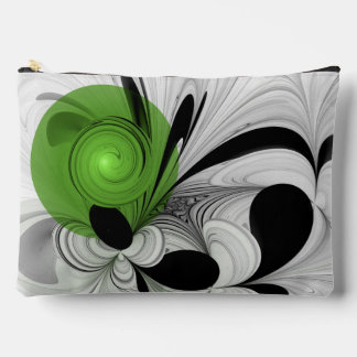 Pochette À Accessoires Noir Abstrait et blanc avec art fractal vert