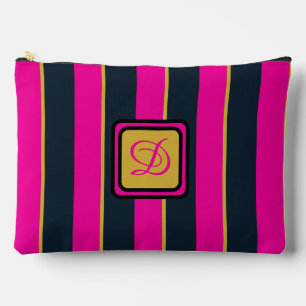 Pochette À Accessoires Noir rose et or rayé Joli Monogramme