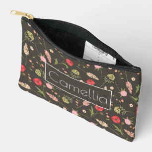 Pochette À Accessoires Noir rouge rose floral minimal Élégant nom du Moti