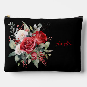 Pochette À Accessoires Noir Simple Et Élégant Avec Fleurs