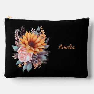 Pochette À Accessoires Noir Simple Et Élégant Avec Fleurs