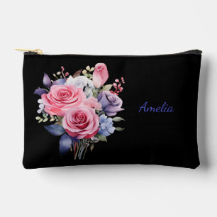 Pochette À Accessoires Noir Simple Et Élégant Avec Fleurs