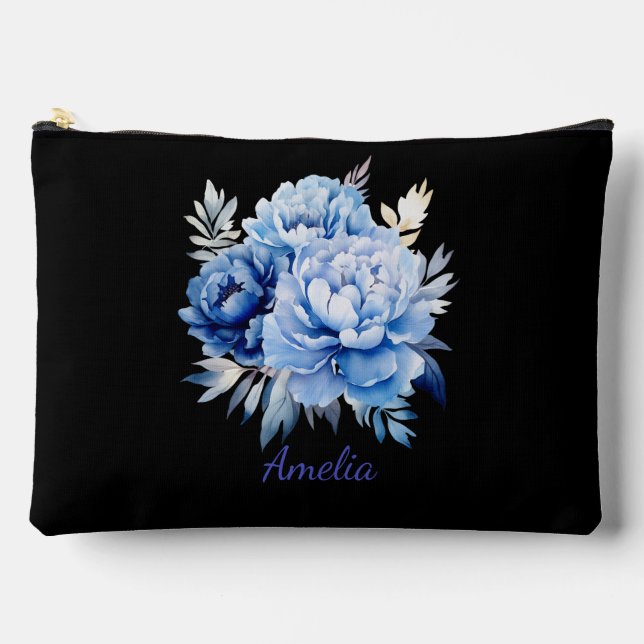 Pochette À Accessoires Noir Simple Et Élégant Avec Fleurs (Recto)