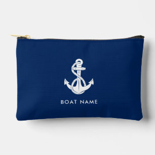 Pochette À Accessoires Nom de bateau minimaliste personnalisé Ancre nauti