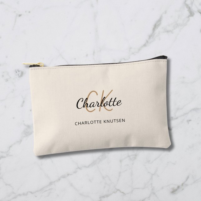 Pochette À Accessoires Nom de crème monogramme initiales moderne (Créateur téléchargé)
