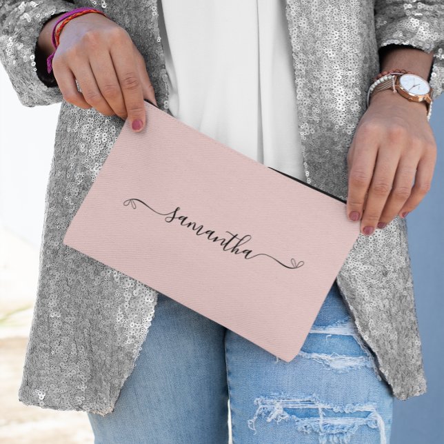 Pochette À Accessoires Nom de la signature de la boîte de coupe (Luxury Silver White Marble Signature Name Accessory Pouch)