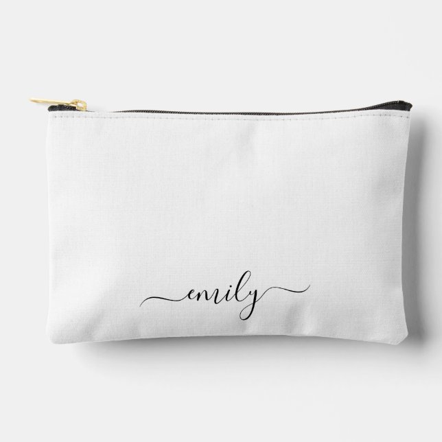 Pochette À Accessoires Nom du monogramme blanc noir moderne (Recto)