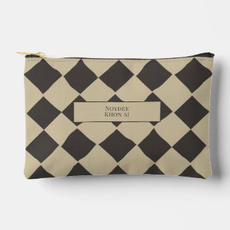 Pochette À Accessoires Nom élégant intemporel Beige et carreaux foncés à 