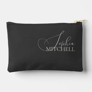 Pochette À Accessoires Nom Elegant Script Noir