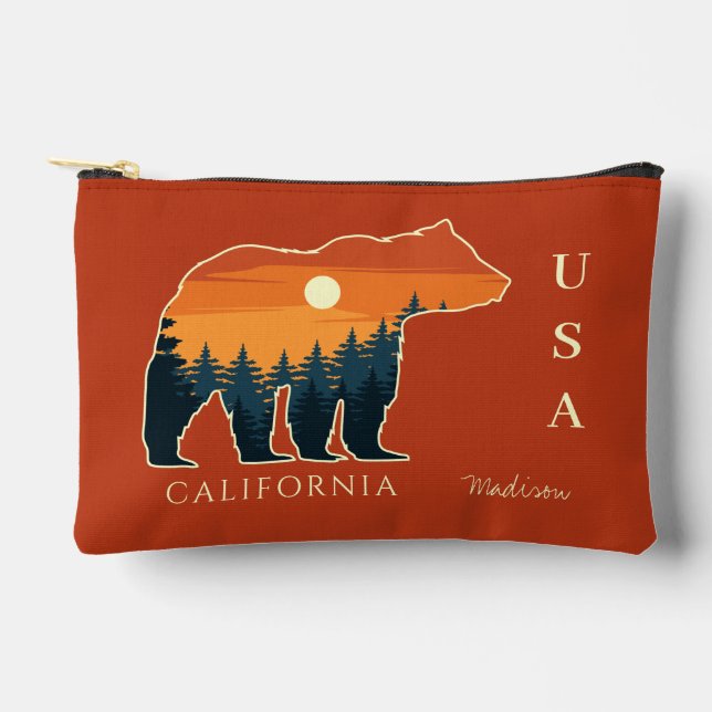 Pochette À Accessoires Nom et texte personnalisés Forêt d'ours (Recto)