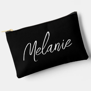 Pochette À Accessoires Nom Monogramme Élégant Moderne Minimaliste Noir