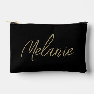 Pochette À Accessoires Nom Monogramme Élégant Moderne Minimaliste Or Noir