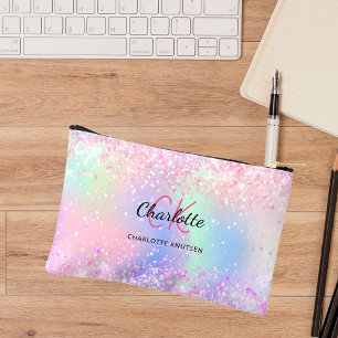 Pochette À Accessoires Nom monographique en violet rose holographique