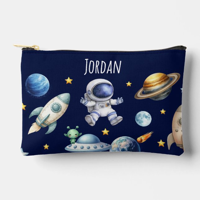 Pochette À Accessoires Nom personnalisé Astronaut Space Planètes Retour à (Recto)